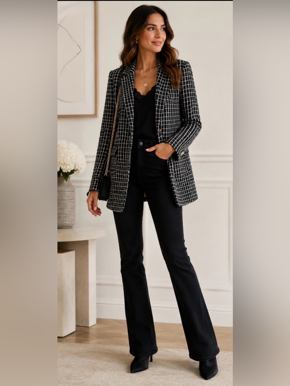 Rachel Zoe Black Tweed Jacket with Black Lining